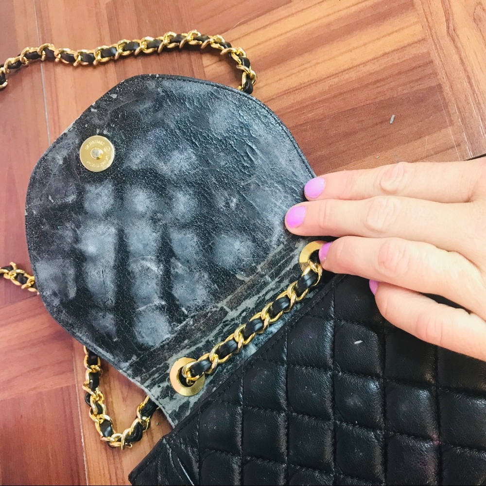 Vtg 90s Quilted Black Chain Mini Crossbody Bag - Picture 6 of 6